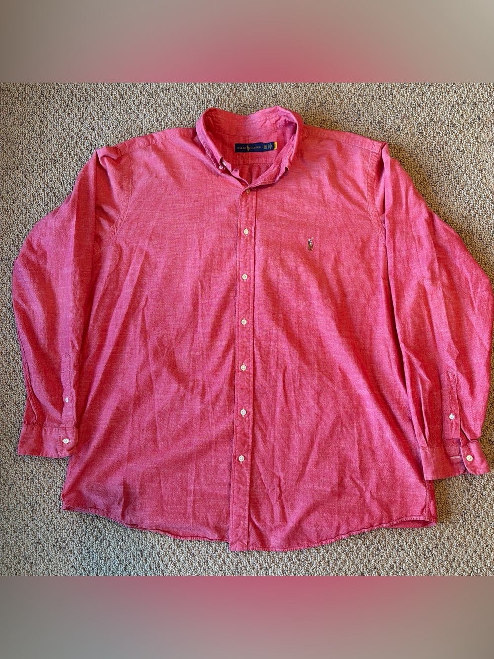 Polo Ralph Lauren Shirt Mens 2XLT Pink 100% Cotton Long Sleeves Button Up Tall